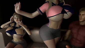 Dos Chicas Vestidas En Un Sofá, Con Una Teta Y Un Trasero Cada Una