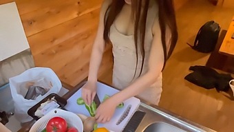 A Petite Girl In A Short Skirt Engages In Playful Activities With Three Men